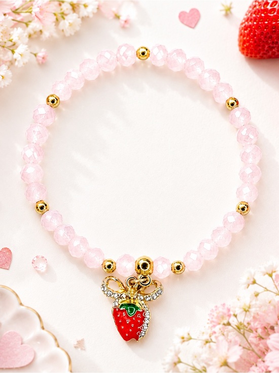 Hand Crafted Jewelry - Strawberry Pink & Gold Beaded Charm Bracelet